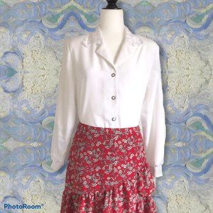 Vintage White Button Down Blouse Lace Collar